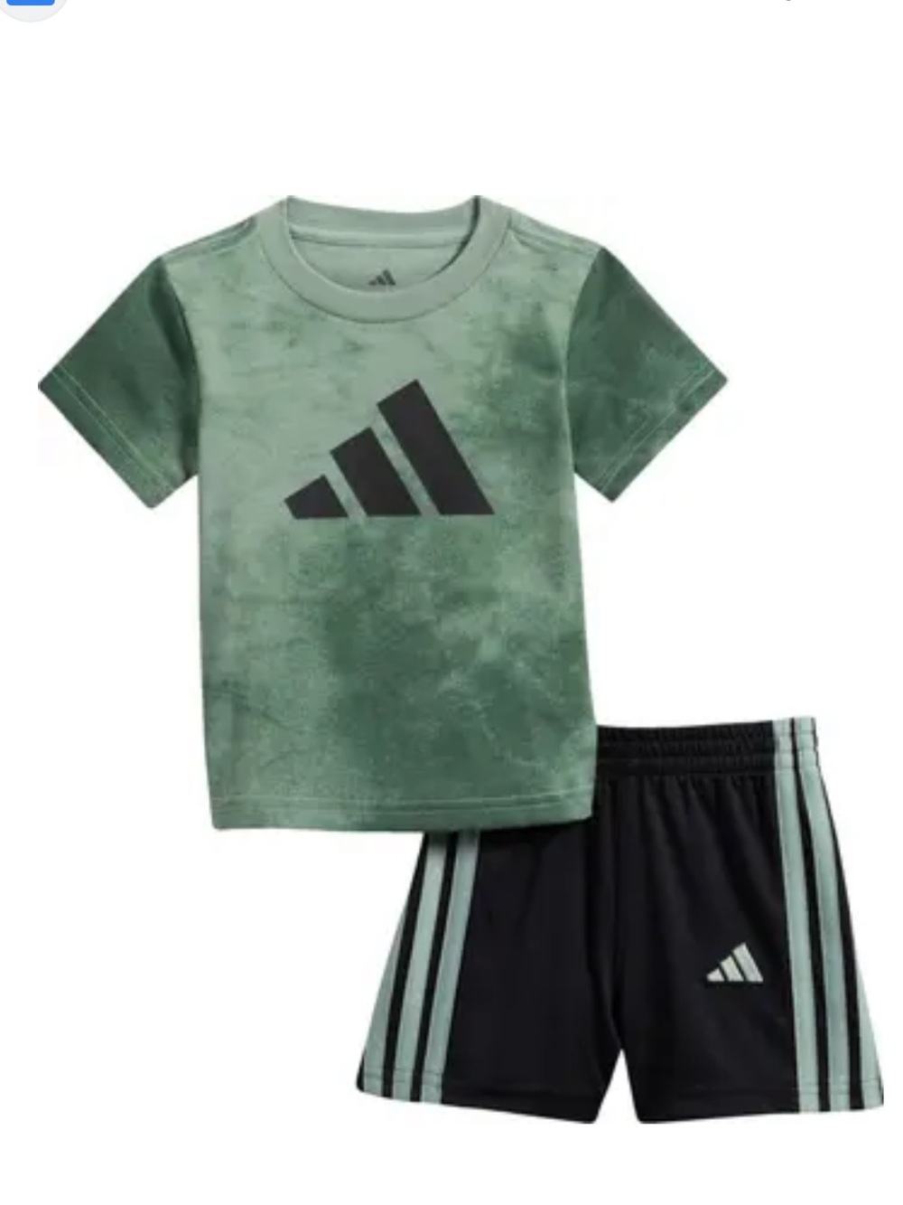 Adidas Kids Green Tie-Dye Tee & Black Shorts Set- 12 months.